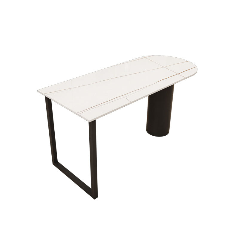 Mesa de comedor moderna de piedra y acero, mesa de comedor con pedestal doble, estructura negra