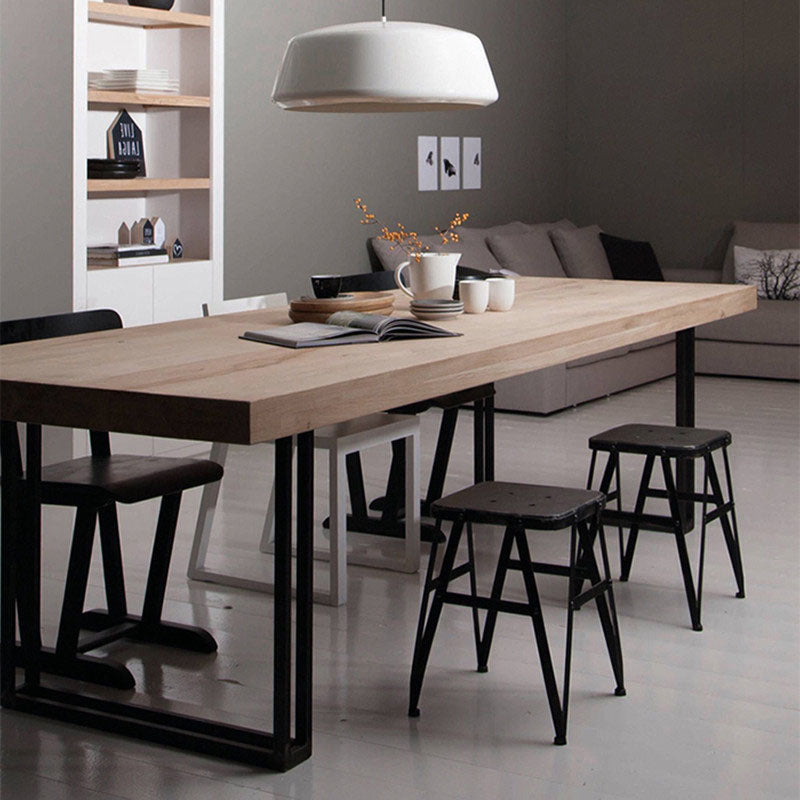 Solid Wood Top Dining Table Contemporary Dining Table with Sled Base in Black