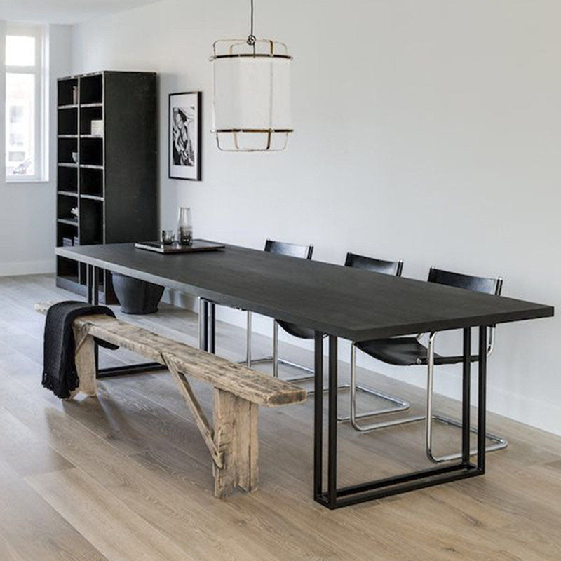 Solid Wood Top Dining Table Contemporary Dining Table with Sled Base in Black