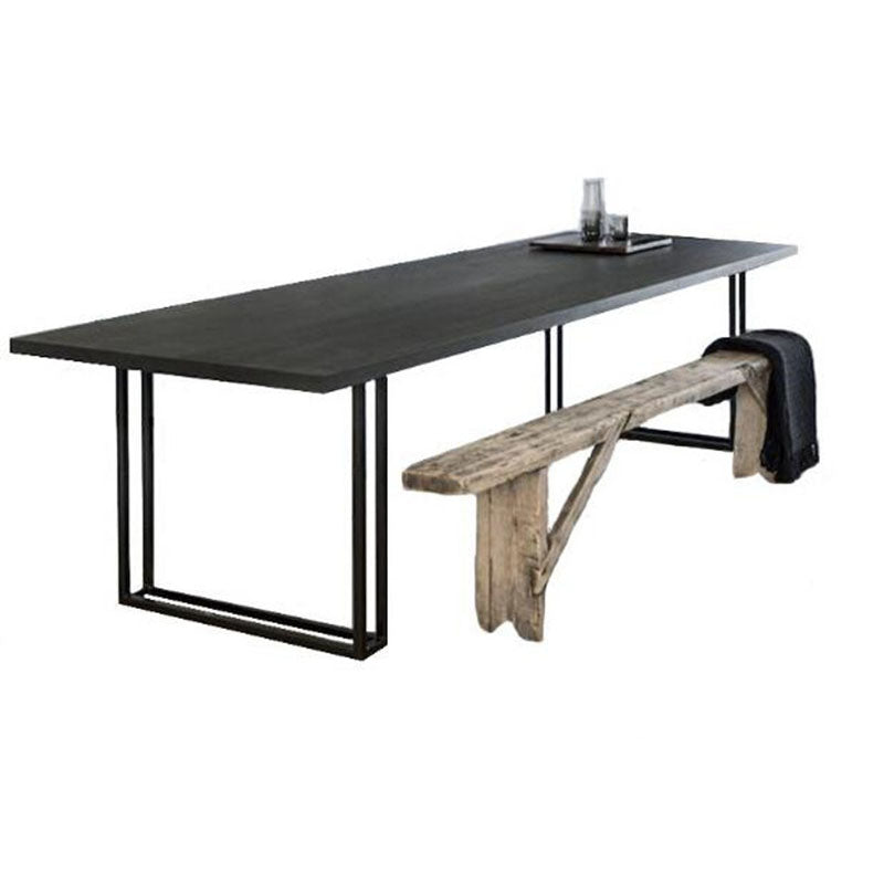 Solid Wood Top Dining Table Contemporary Dining Table with Sled Base in Black