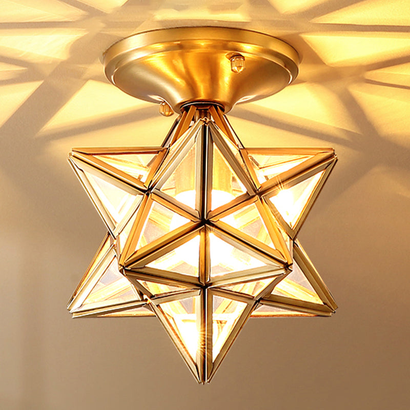 Brass Shaded Semi Flush Ceiling Light Vintage Glass Aisle Ceiling Mounted Light