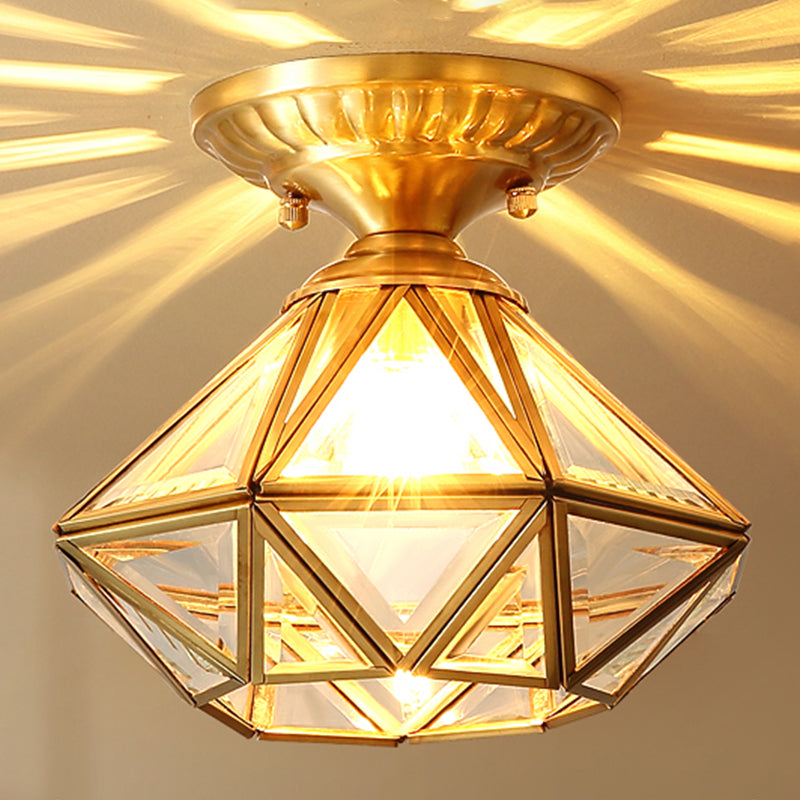 Brass Shaded Semi Flush Ceiling Light Vintage Glass Aisle Ceiling Mounted Light