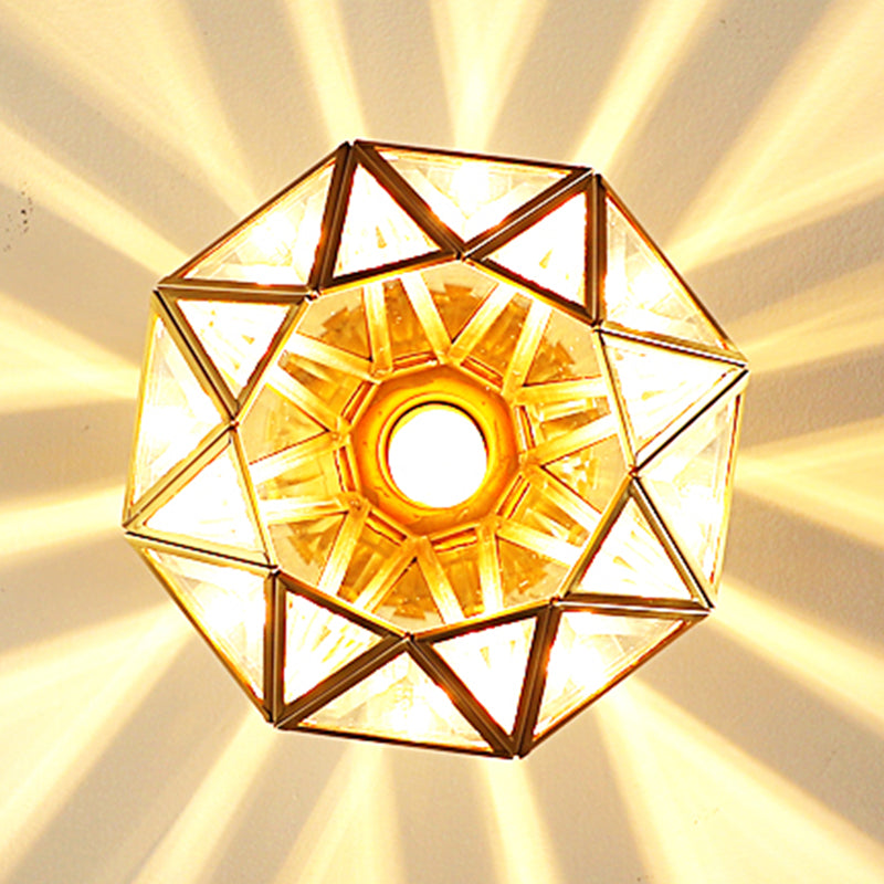 Brass Shaded Semi Flush Ceiling Light Vintage Glass Aisle Ceiling Mounted Light