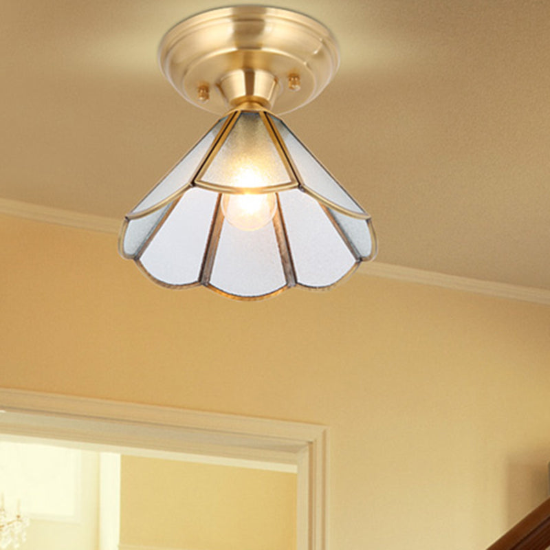 Brass Ceiling Mounted Fixture Vintage-Style Glass Shaded Semi Flush Ceiling Light
