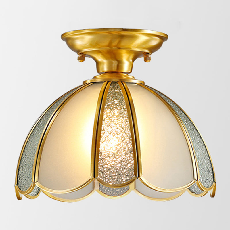 Brass Ceiling Mounted Fixture Vintage-Style Glass Shaded Semi Flush Ceiling Light