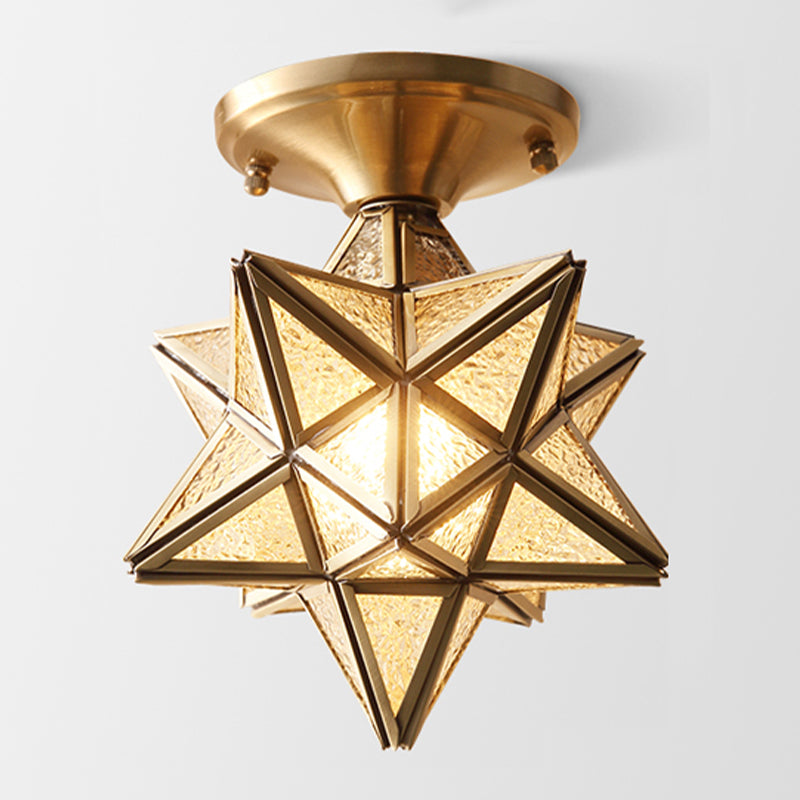 Brass Ceiling Mounted Fixture Vintage-Style Glass Shaded Semi Flush Ceiling Light