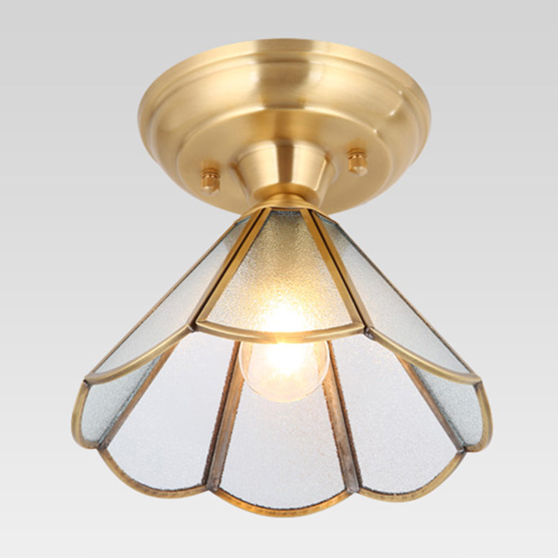 Brass Ceiling Mounted Fixture Vintage-Style Glass Shaded Semi Flush Ceiling Light