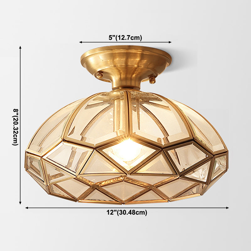 Brass Ceiling Mounted Fixture Vintage-Style Glass Shaded Semi Flush Ceiling Light