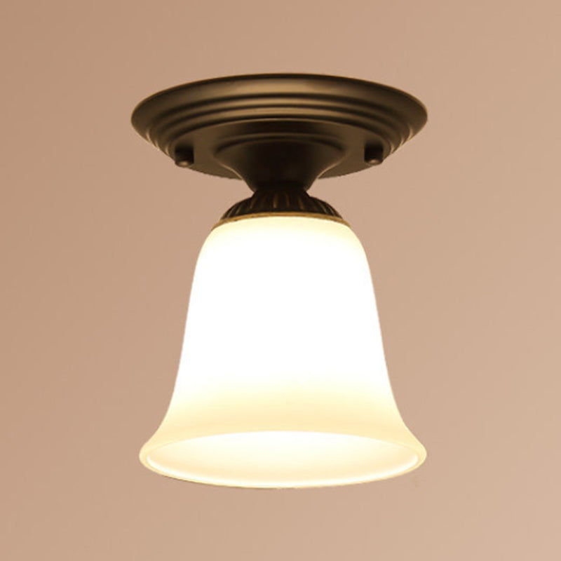 Glass Shaded Close to Ceiling Lamp Simplistic Aisle Semi-Flush Mount in Black