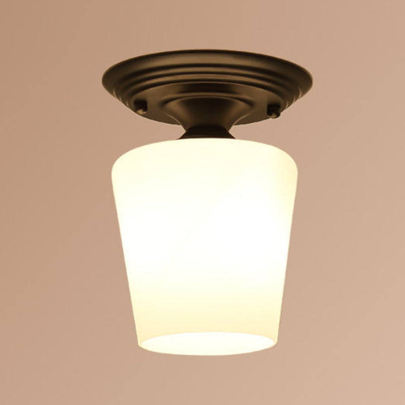 Glass Shaded Close to Ceiling Lamp Simplistic Aisle Semi-Flush Mount in Black
