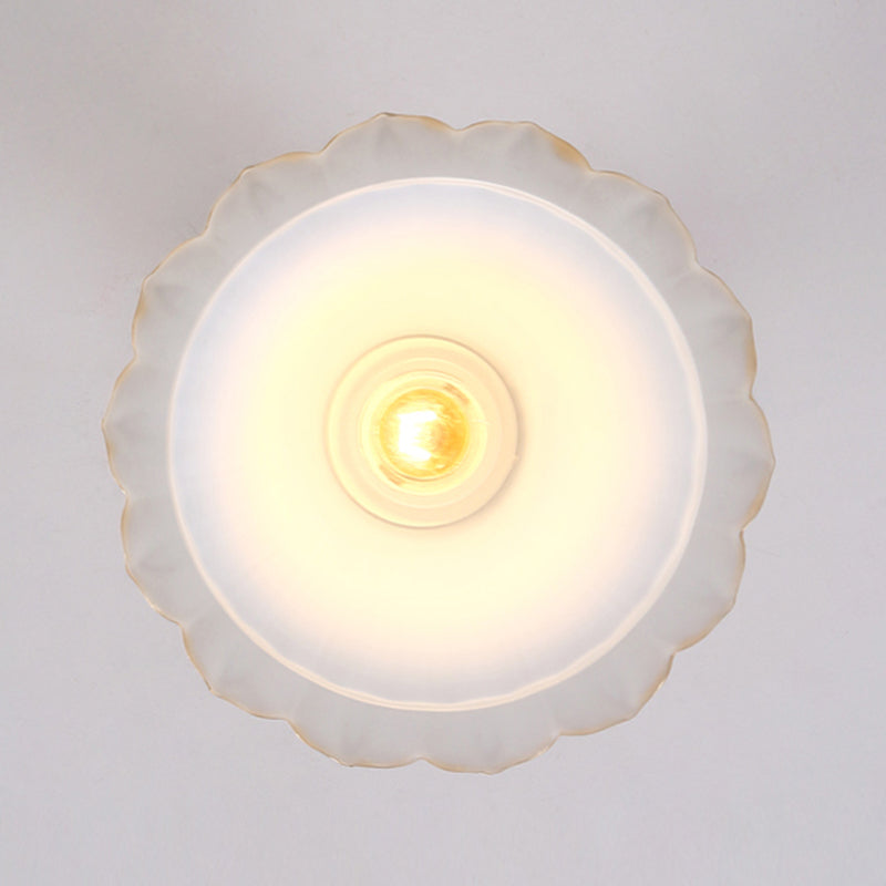 Glass Shaded Close to Ceiling Lamp Simplistic Aisle Semi-Flush Mount in Black