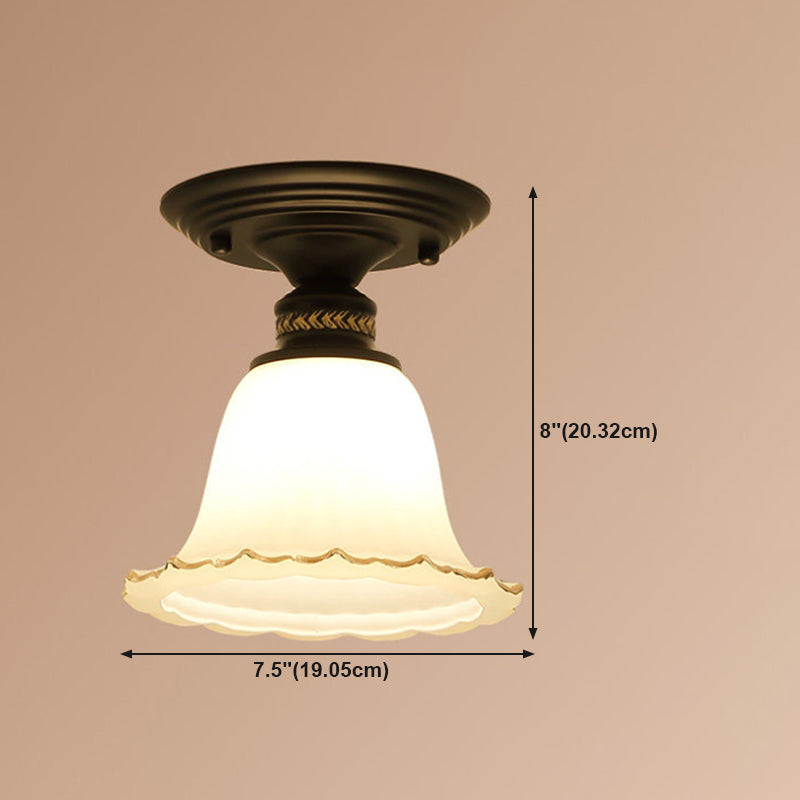 Glass Shaded Close to Ceiling Lamp Simplistic Aisle Semi-Flush Mount in Black