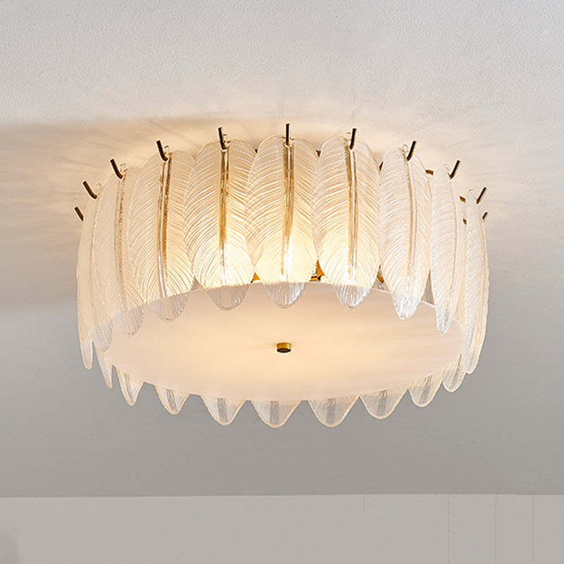 Round Close to Ceiling Lamp Modern-Style Glass Gold Ceiling Mounted Fixture