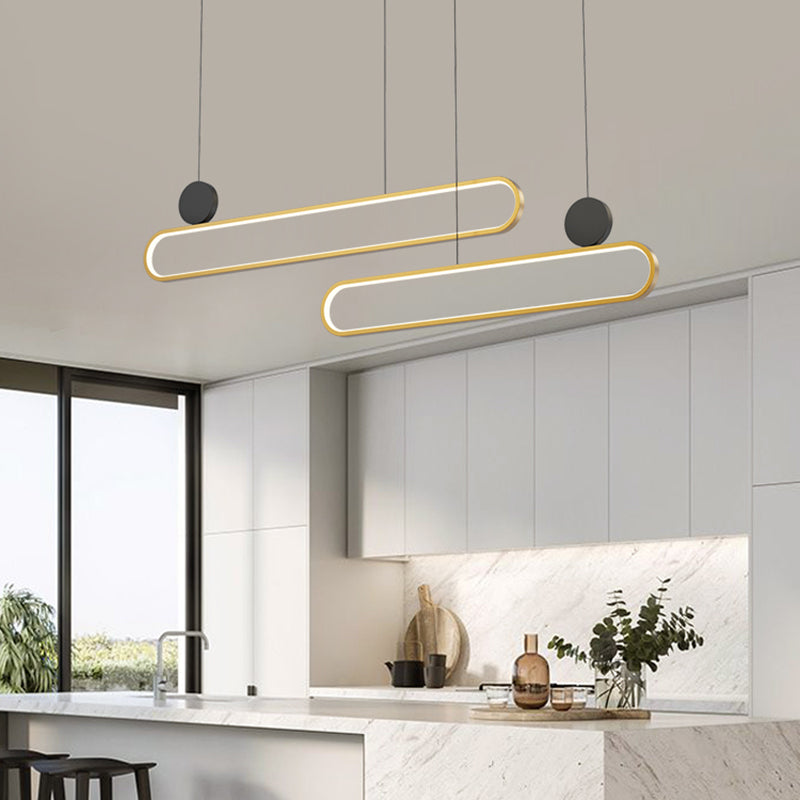Eigentijdse stijl lineaire vorm eilandlichten metaalhangende hanglampen in goud