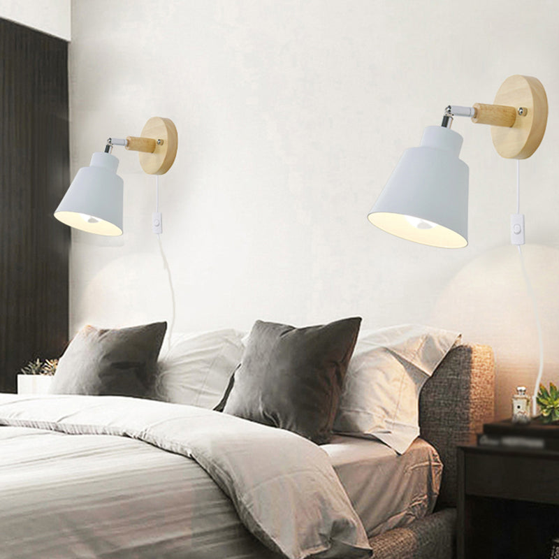Lámpara de pared enchufable de madera macarrosa 1 cabezal de la luz de la pared del dormitorio