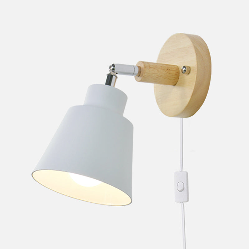 Lámpara de pared enchufable de madera macarrosa 1 cabezal de la luz de la pared del dormitorio