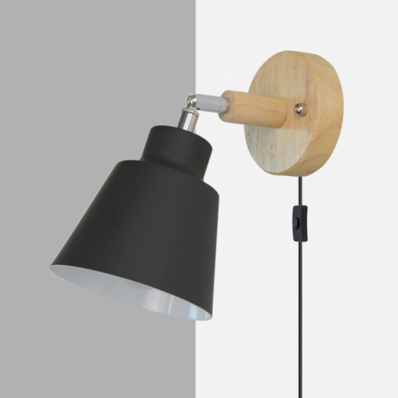 Lámpara de pared enchufable de madera macarrosa 1 cabezal de la luz de la pared del dormitorio