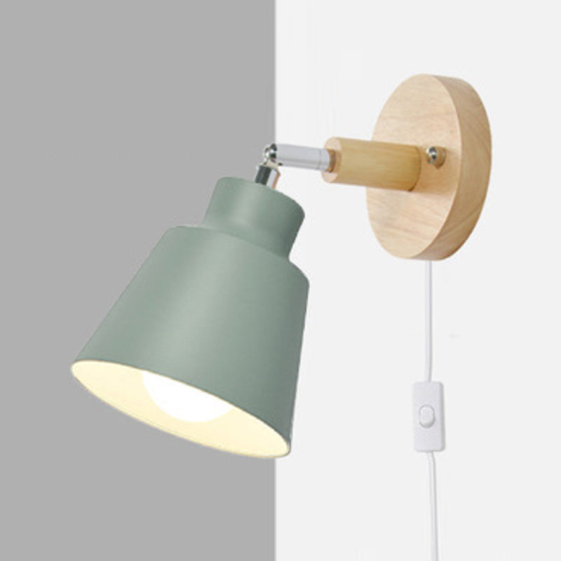 Lámpara de pared enchufable de madera macarrosa 1 cabezal de la luz de la pared del dormitorio