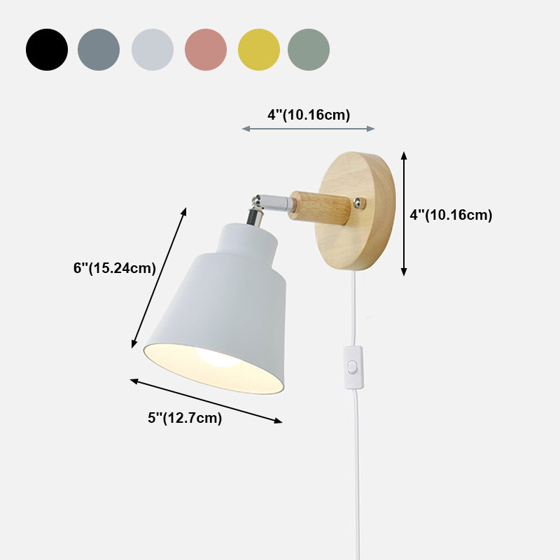 Lámpara de pared enchufable de madera macarrosa 1 cabezal de la luz de la pared del dormitorio