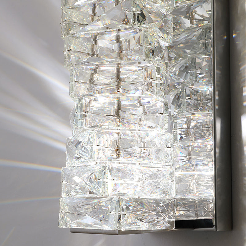 Unique Shade Crystal Wall Sconce Modern Style Single Light Wall Mounted Light in Silver