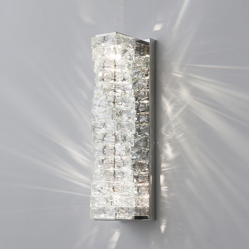Unique Shade Crystal Wall Sconce Modern Style Single Light Wall Mounted Light in Silver