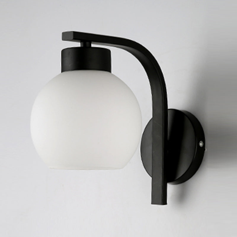 Black Domed Wall Lamp Modern 1-Light White Glass Wall Mounted Light for Stairs