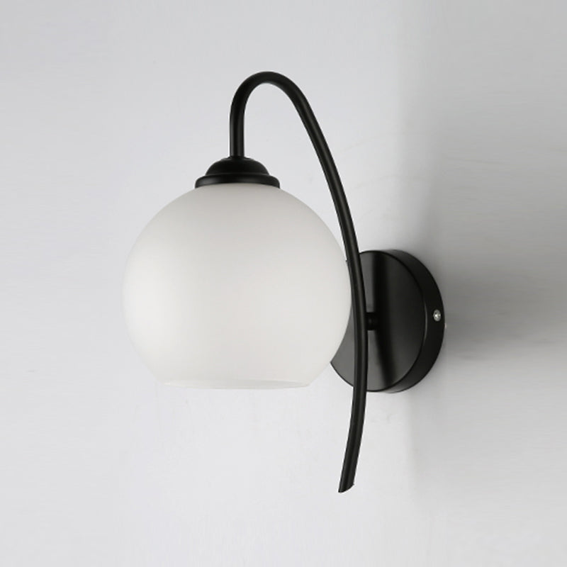 Black Domed Wall Lamp Modern 1-Light White Glass Wall Mounted Light for Stairs