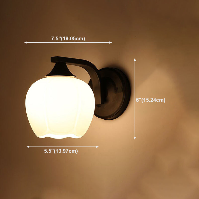 Black Domed Wall Lamp Modern 1-Light White Glass Wall Mounted Light for Stairs