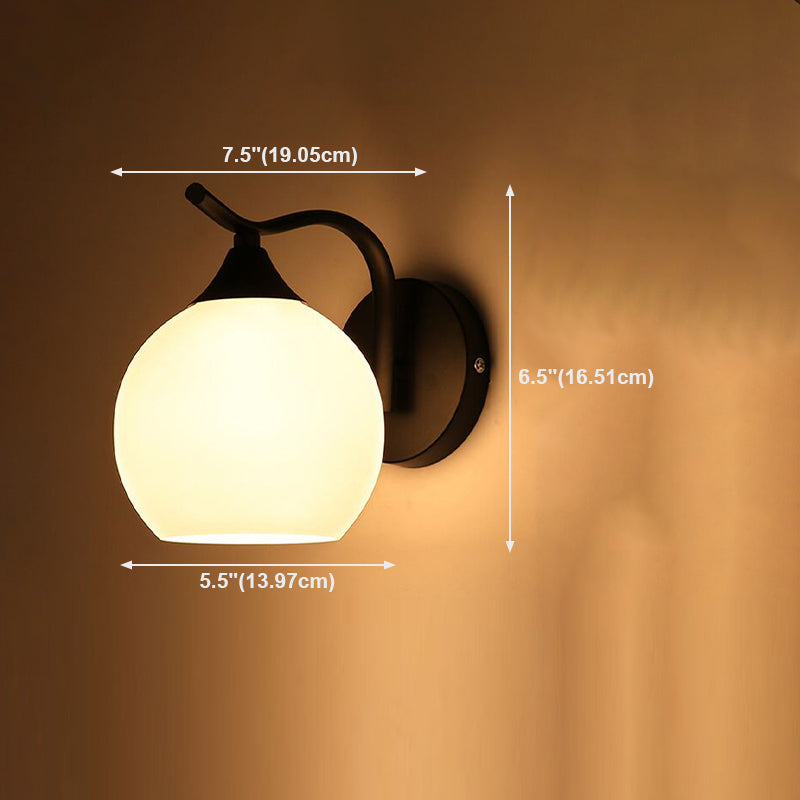 Black Domed Wall Lamp Modern 1-Light White Glass Wall Mounted Light for Stairs