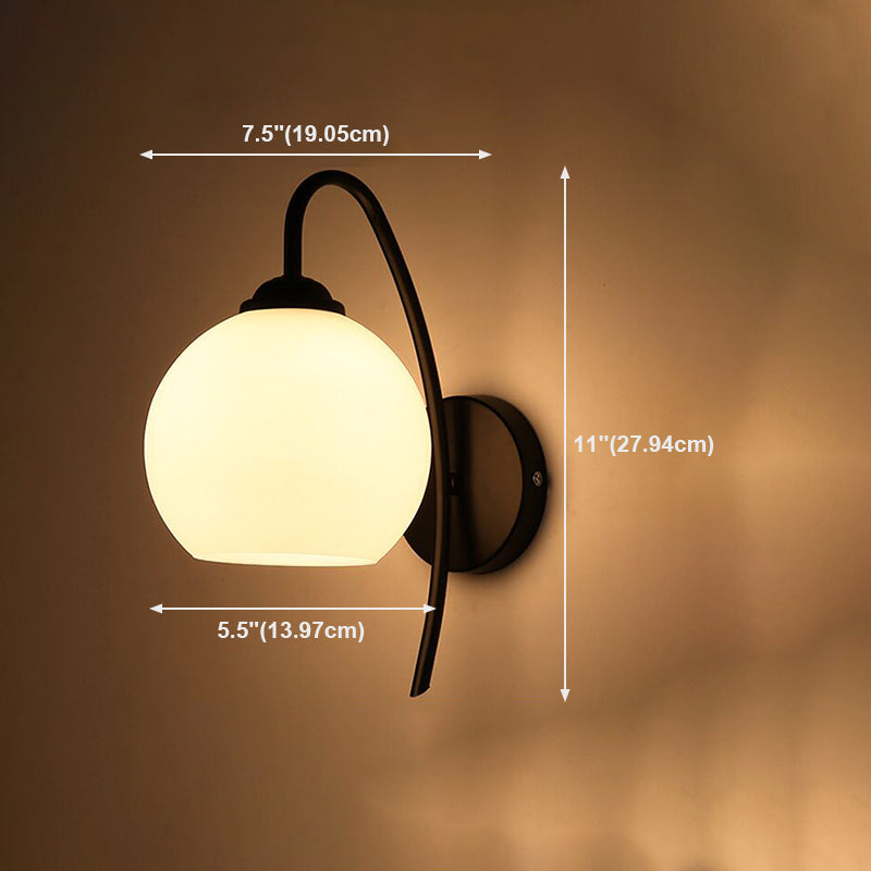 Black Domed Wall Lamp Modern 1-Light White Glass Wall Mounted Light for Stairs