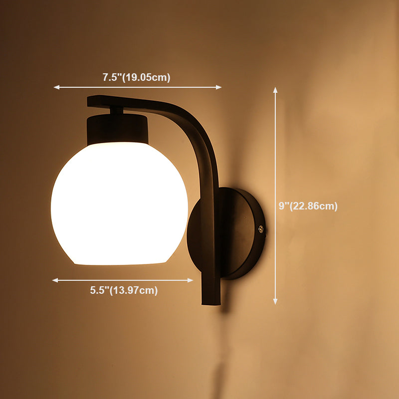 Black Domed Wall Lamp Modern 1-Light White Glass Wall Mounted Light for Stairs