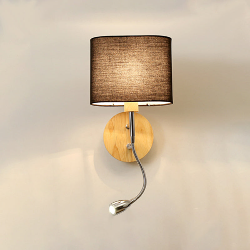 Geometric Fabric Reading Wall Light Nordic 2-Light Natural Wood Wall Lamp with Switch