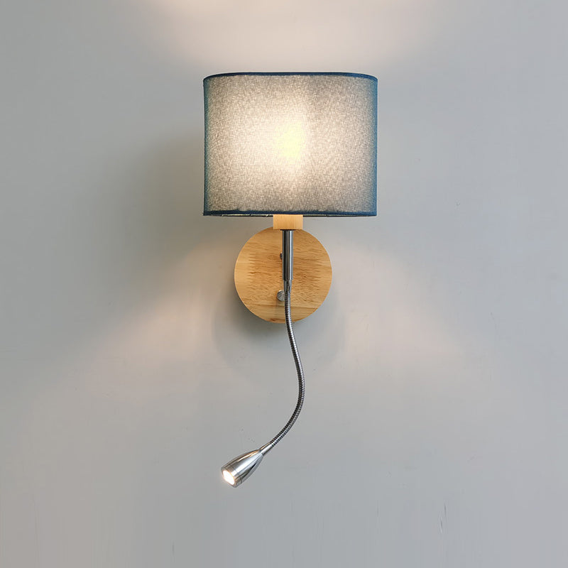 Geometric Fabric Reading Wall Light Nordic 2-Light Natural Wood Wall Lamp with Switch