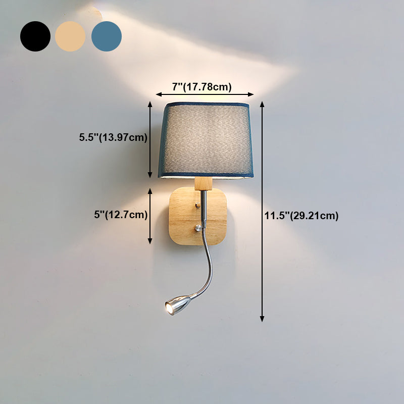 Geometric Fabric Reading Wall Light Nordic 2-Light Natural Wood Wall Lamp with Switch