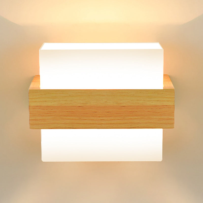 Japanese Style Wall Light Fixture Solid Wood Geometric Wall Sconce for Bedroom
