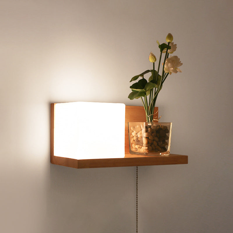 Japanese Style Wall Light Fixture Solid Wood Geometric Wall Sconce for Bedroom