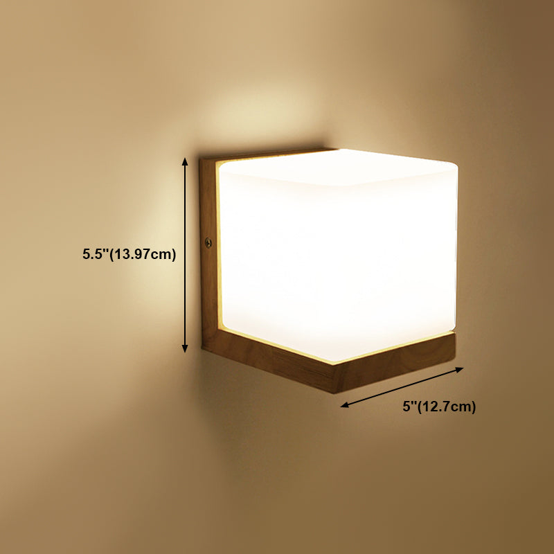 Japanese Style Wall Light Fixture Solid Wood Geometric Wall Sconce for Bedroom