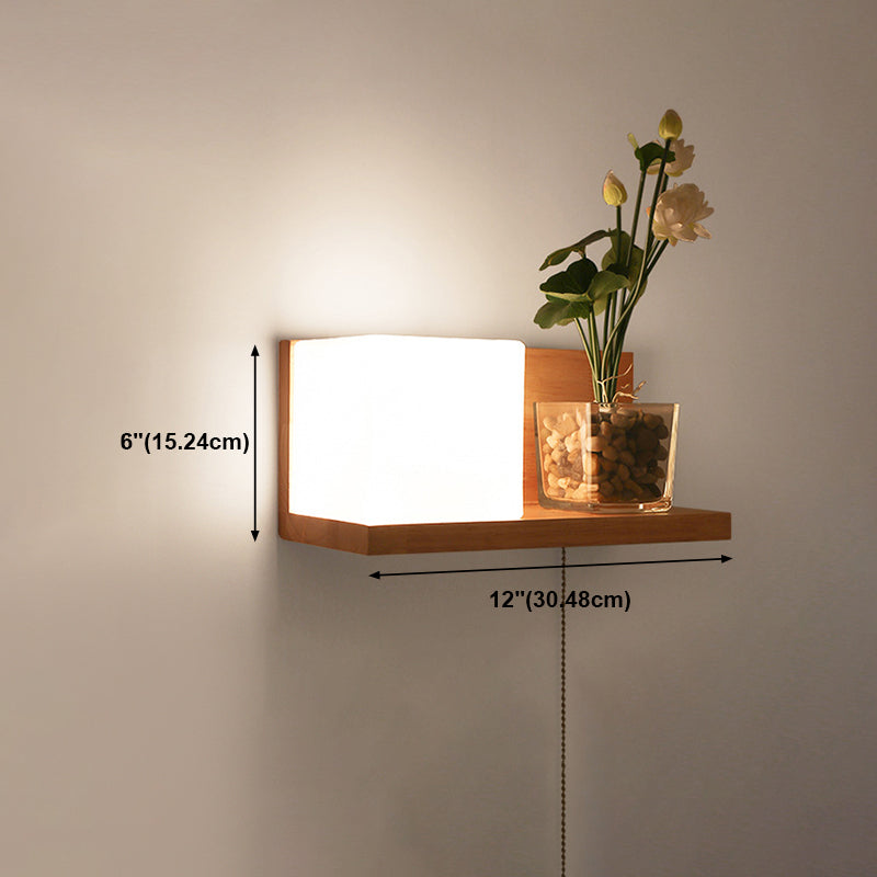 Japanese Style Wall Light Fixture Solid Wood Geometric Wall Sconce for Bedroom