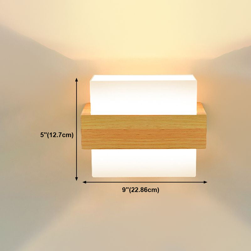 Japanese Style Wall Light Fixture Solid Wood Geometric Wall Sconce for Bedroom