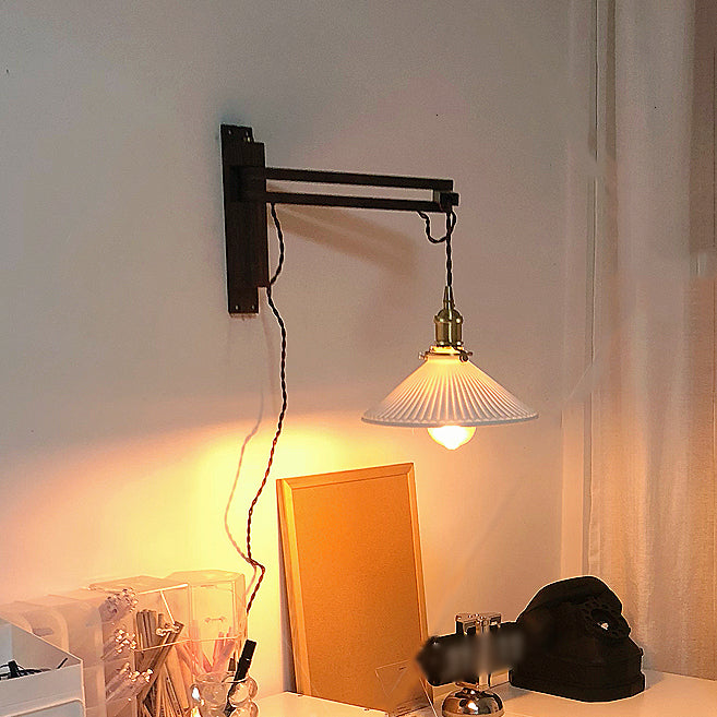 Falten Schatten Wandlampe Japanischer Stil Holz 1 Licht rotierbares Lesen Wandleuchte