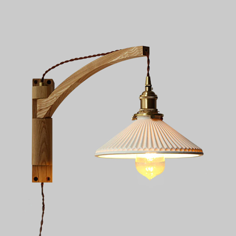 Falten Schatten Wandlampe Japanischer Stil Holz 1 Licht rotierbares Lesen Wandleuchte