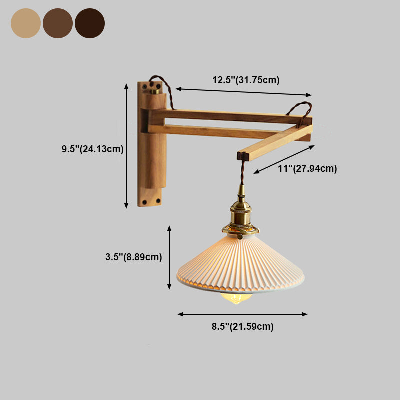 Falten Schatten Wandlampe Japanischer Stil Holz 1 Licht rotierbares Lesen Wandleuchte