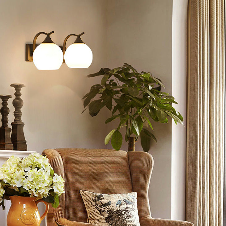 White Glass Dome Wall Lighting Fixture Modern Style Wall Light for Hallway