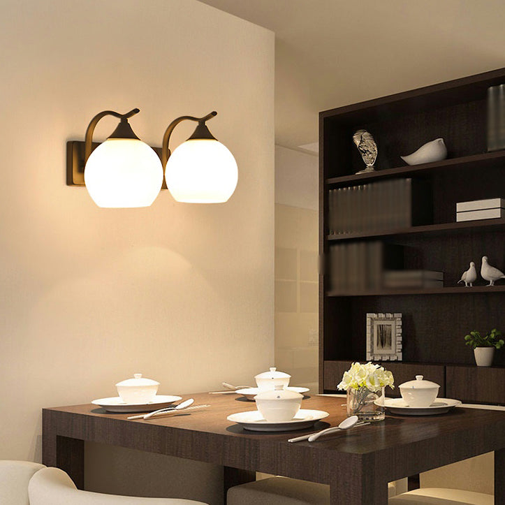 White Glass Dome Wall Lighting Fixture Modern Style Wall Light for Hallway