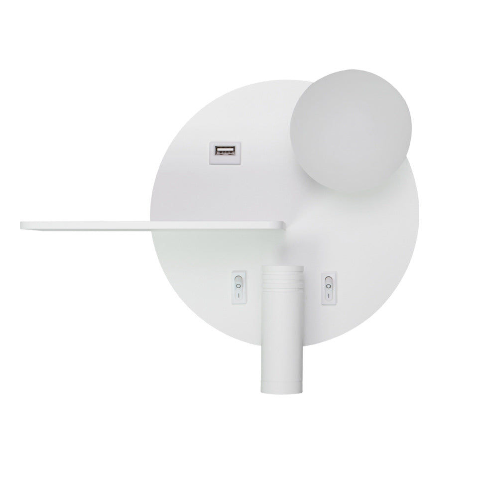 Round USB Reading Wall Lamp Nordic Metallic Bedside LED Wall Light