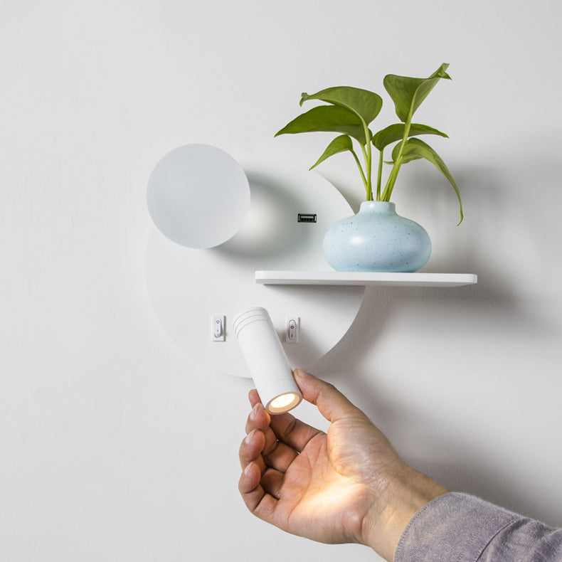 Round USB Reading Wall Lamp Nordic Metallic Bedside LED Wall Light