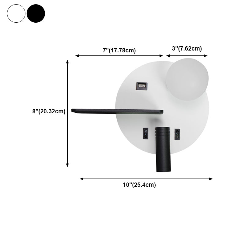 Round USB Reading Wall Lamp Nordic Metallic Bedside LED Wall Light