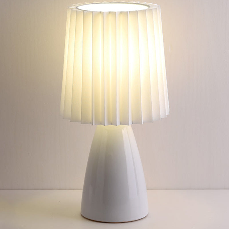 Pleated Fabric Table Lamp Macaron Style 1 Head Ceramic Nightstand Light