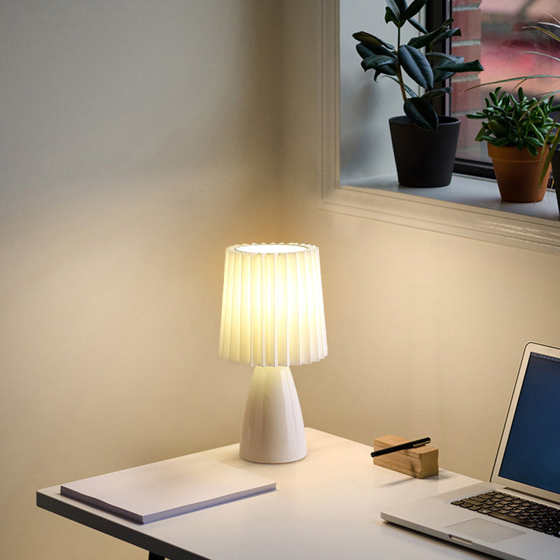 Pleated Fabric Table Lamp Macaron Style 1 Head Ceramic Nightstand Light