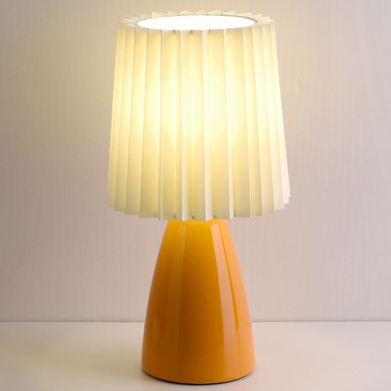 Pleated Fabric Table Lamp Macaron Style 1 Head Ceramic Nightstand Light